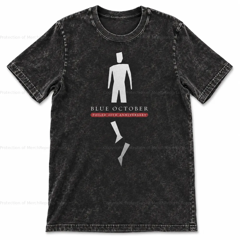 Acid-washed Foiled broken-figure T-shirt — Blue October Wichita online merch edit