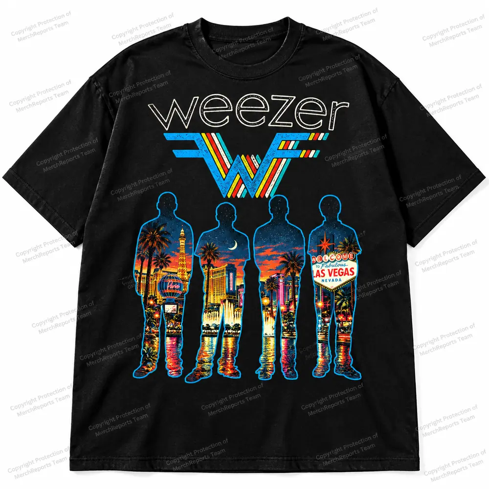 Las Vegas neon silhouette T-shirt — Weezer Las Vegas online merch edit