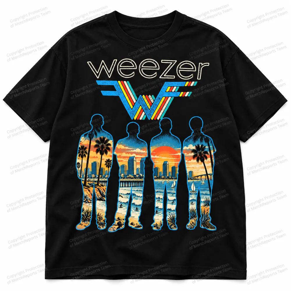 San Diego sunset silhouette T-shirt — Weezer San Diego online merch edit
