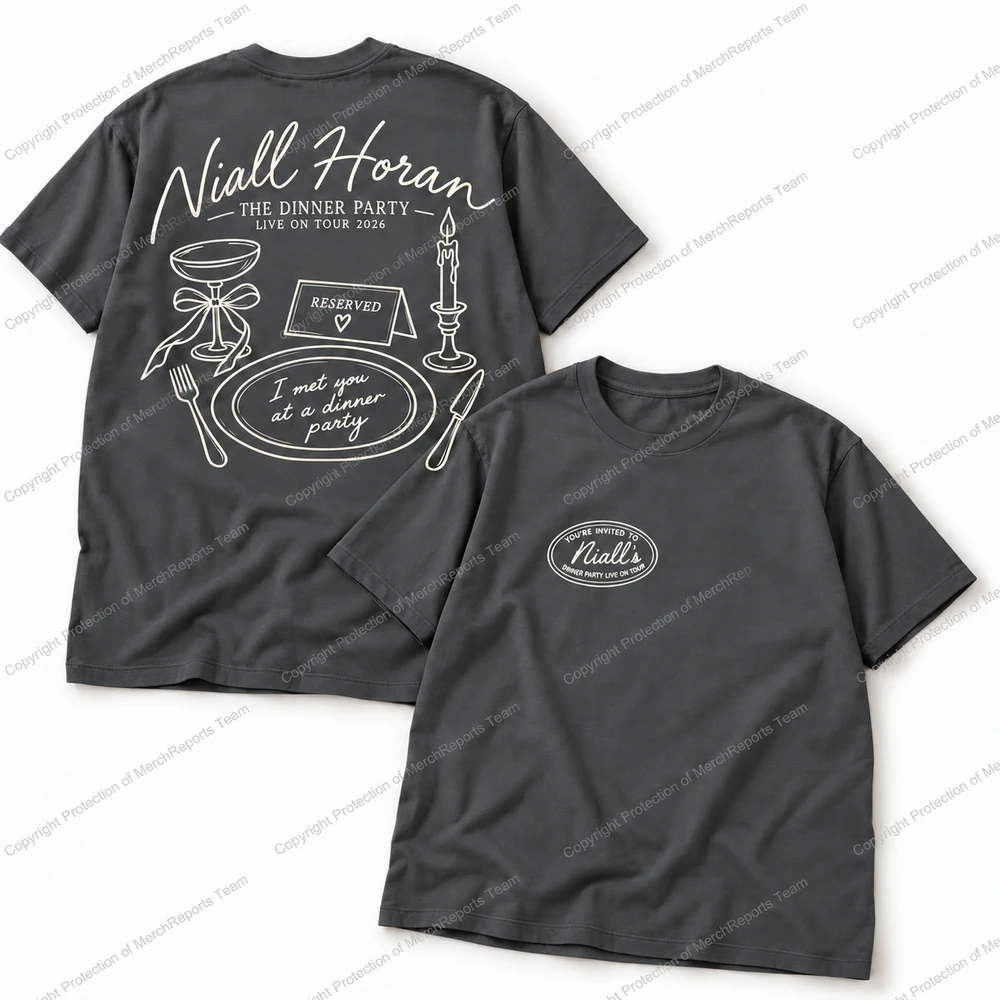 Charcoal Dinner Party two-sided T-shirt — Niall Horan Munich online merch edit