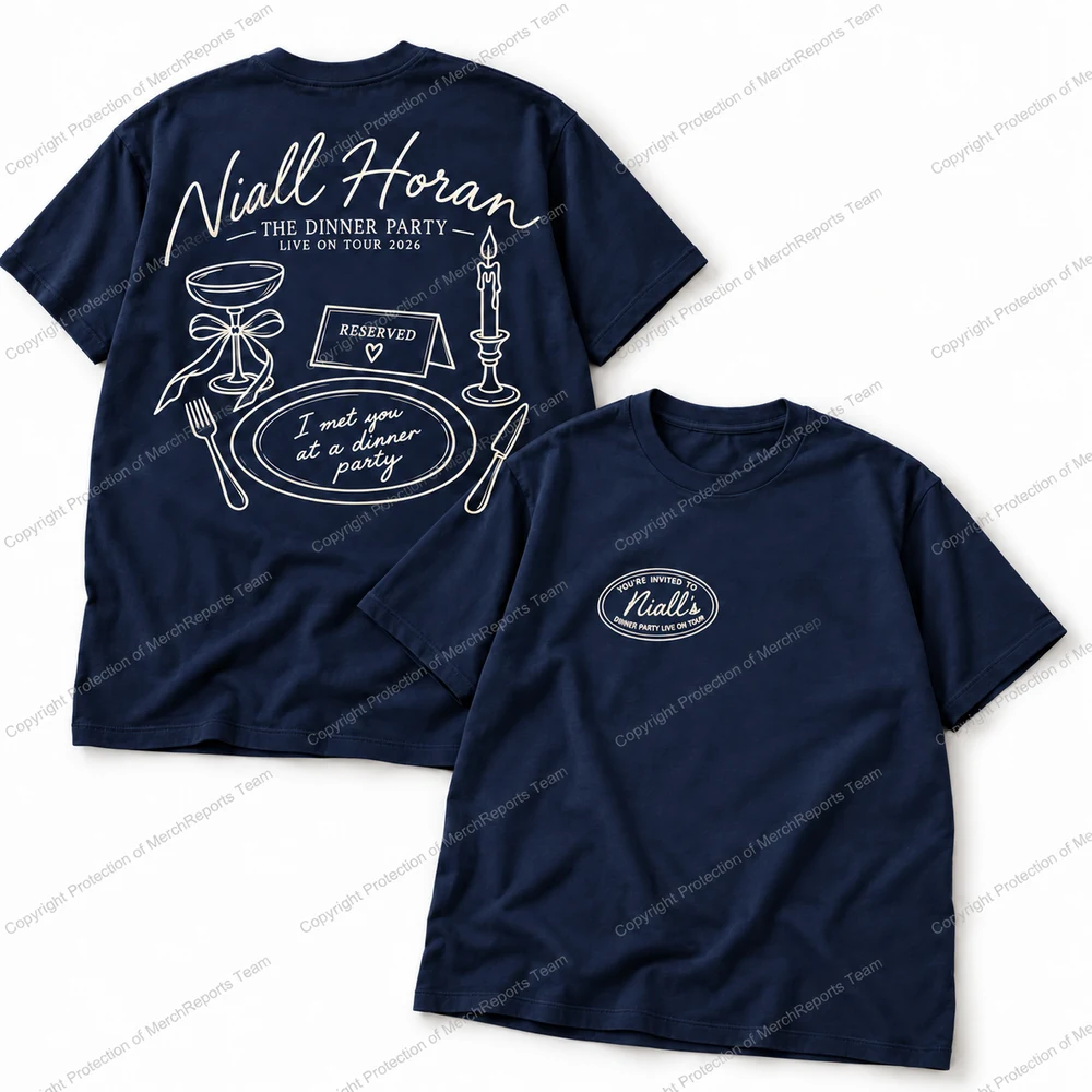 Navy Dinner Party two-sided T-shirt — Niall Horan Bologna online merch edit