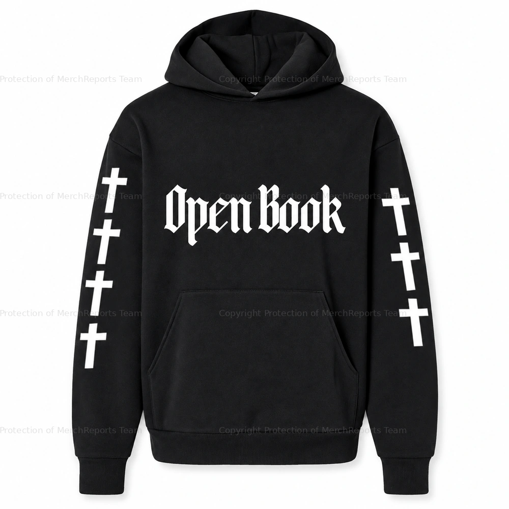 Open Book cross-sleeve hoodie — Blue October Milwaukee online merch edit