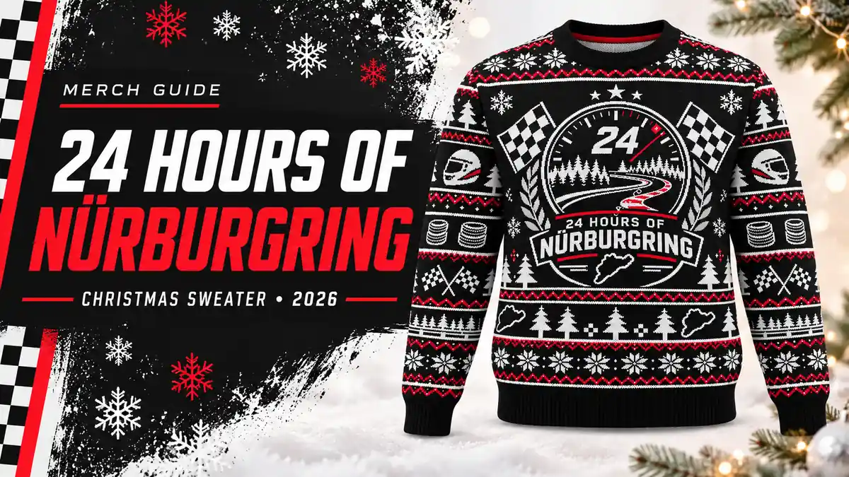 24 Hours of Nürburgring Racing Logo Christmas Sweater artwork and 2026 merch guide title