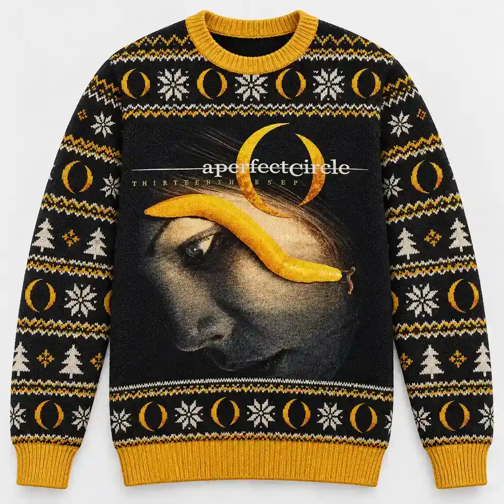 A Perfect Circle Crescent Moon Portrait Ugly Christmas Sweater product artwork
