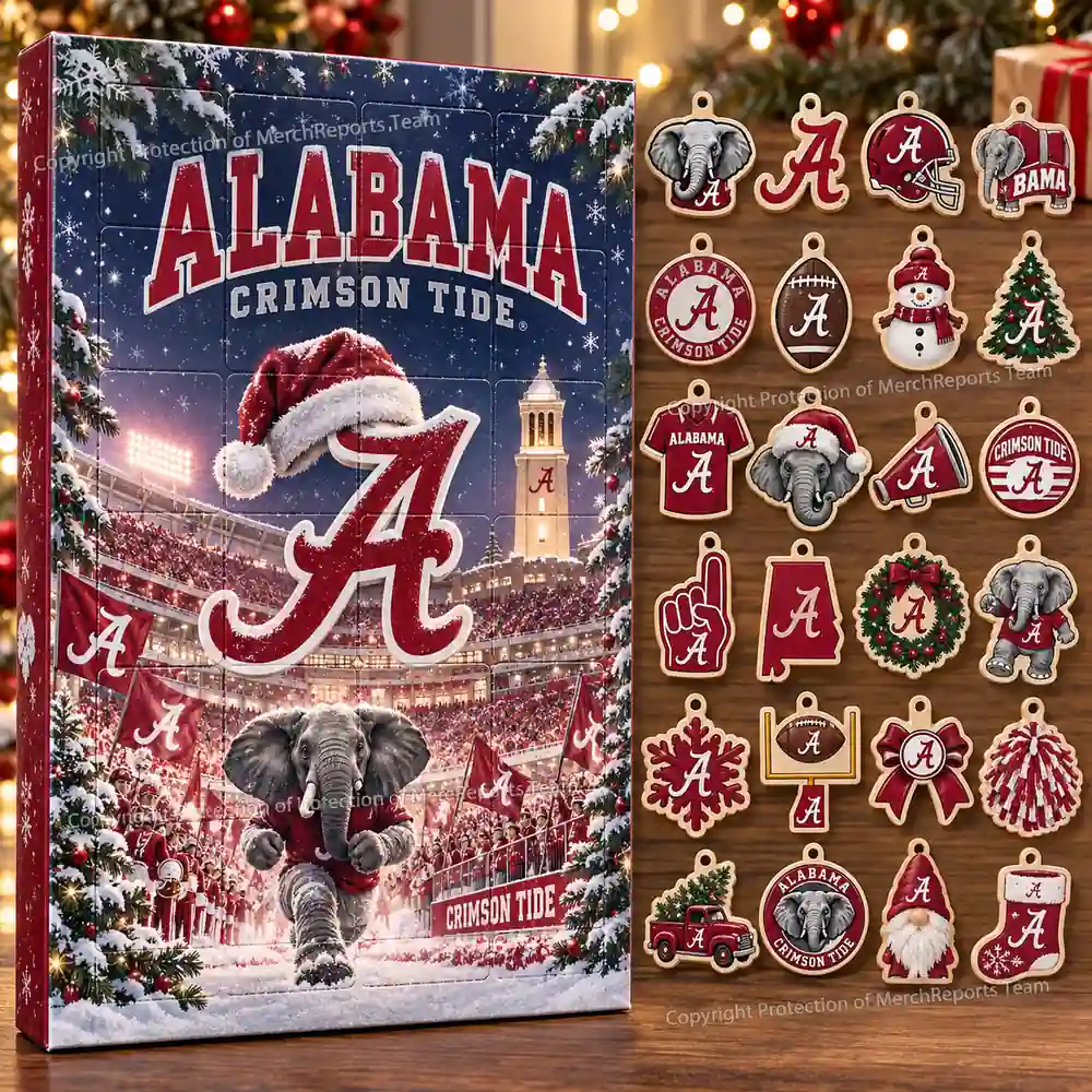 Alabama Crimson Tide NCAA Elephant Stadium Christmas 24-Ornaments Wooden Advent Calendar
