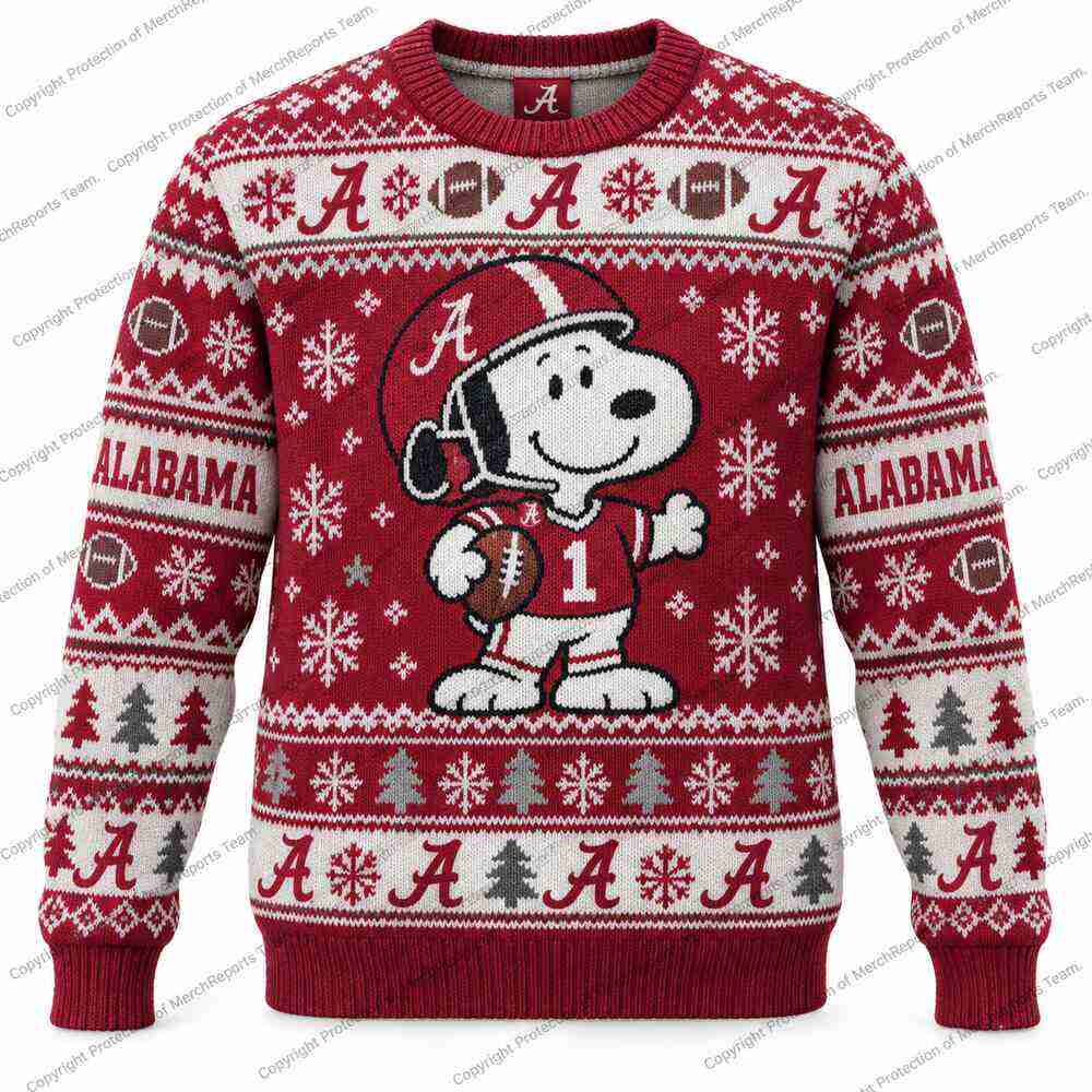 Alabama Crimson Tide Snoopy Football Ugly Christmas Sweater NCAA Fan Gift