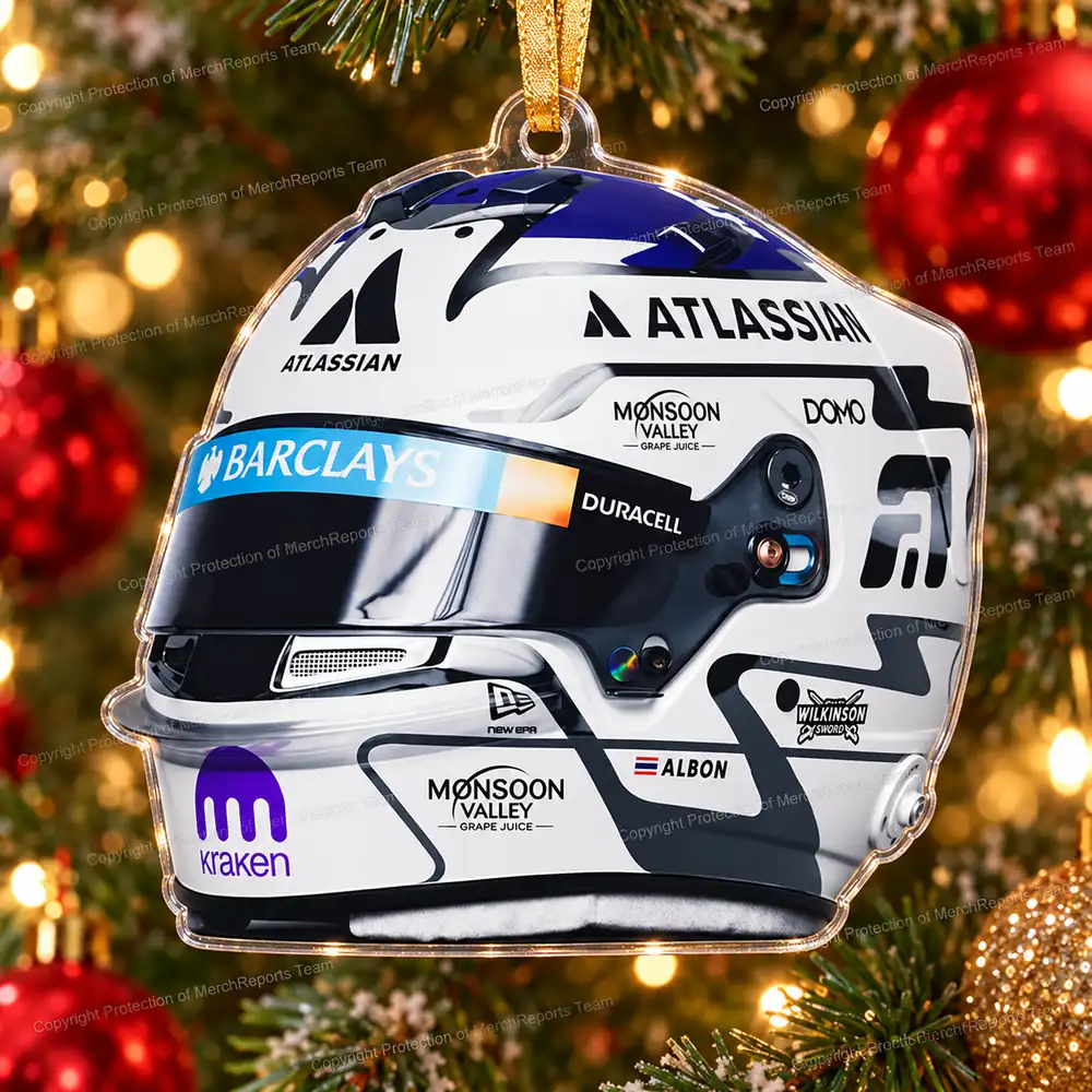 Alex Albon Williams F1 2026 White Navy Helmet Acrylic Christmas Ornament Motorsport Fan Gift