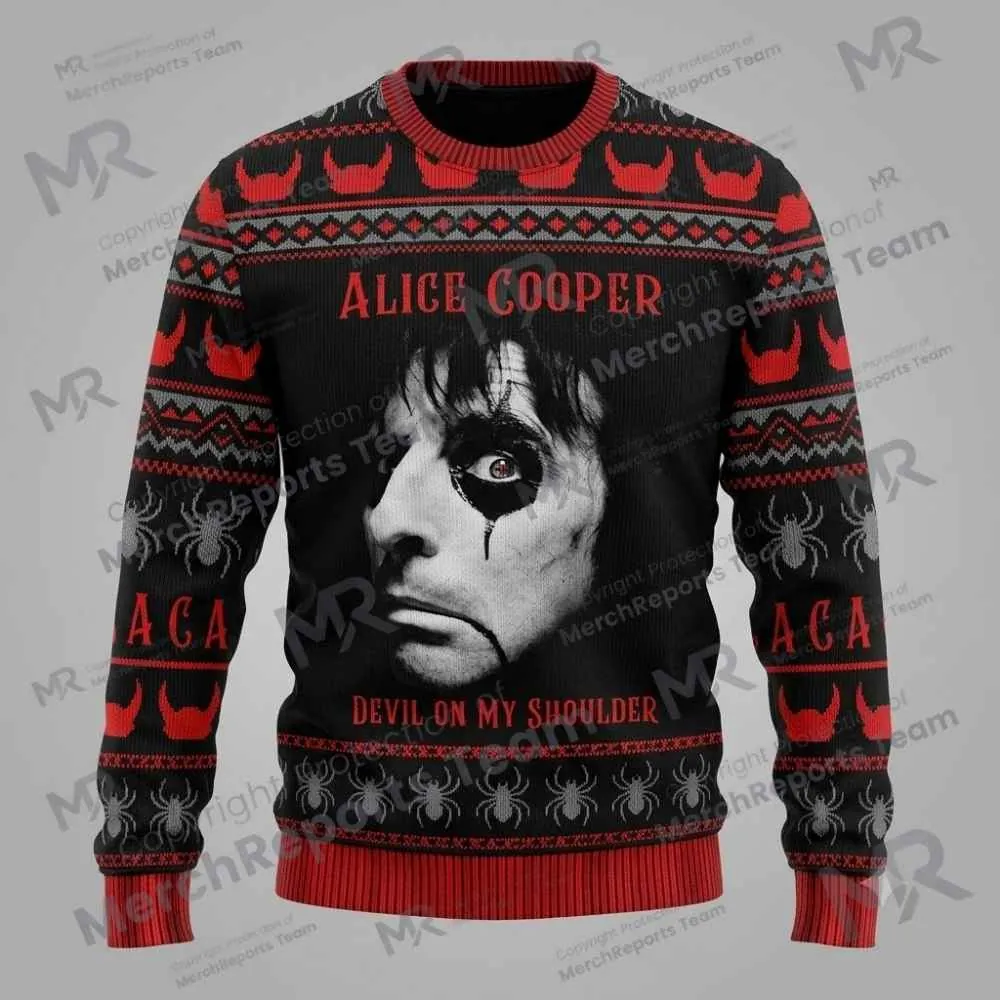 Devil on My Shoulder — Black & Red Alice Cooper Christmas sweater