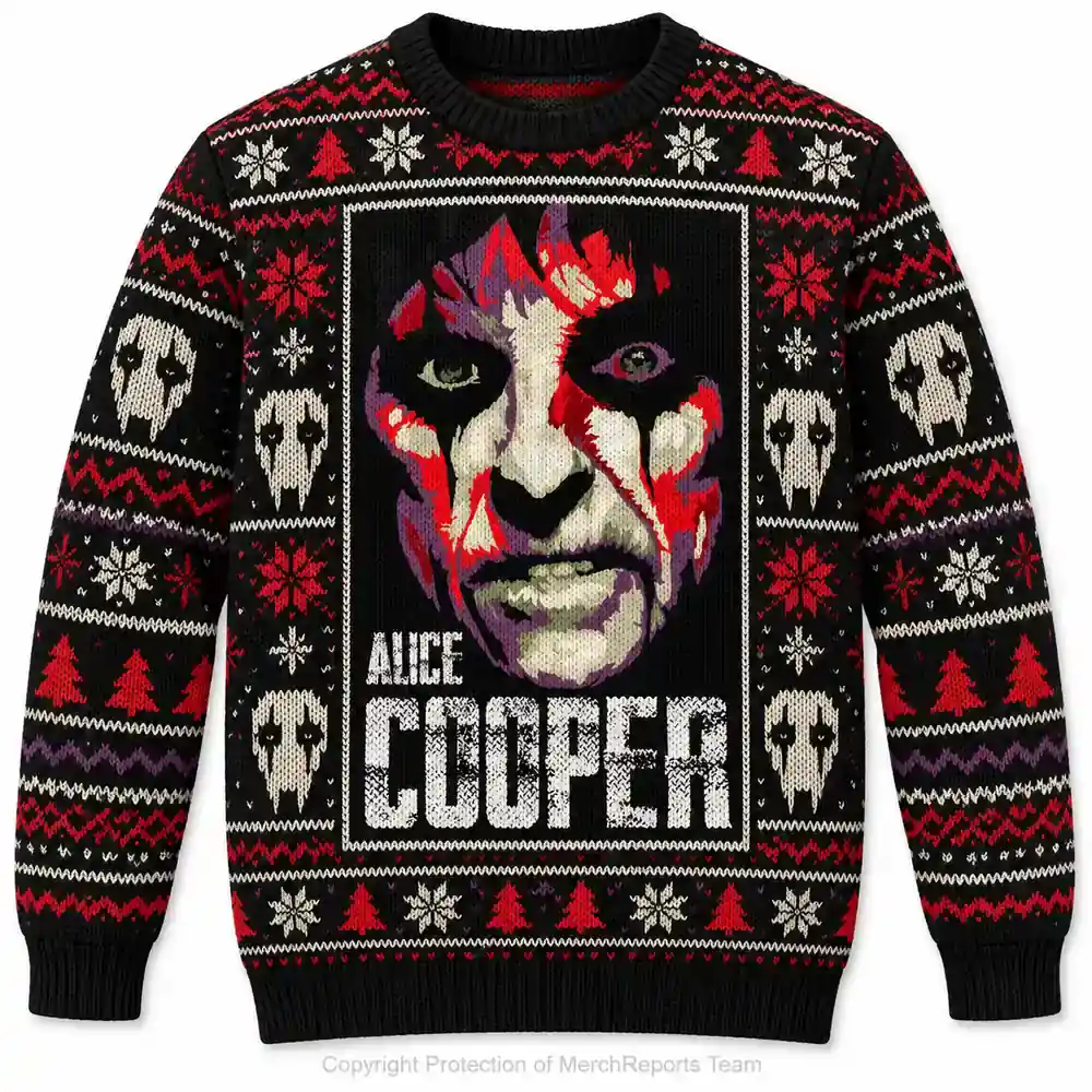 Face Portrait — Red & Cream Alice Cooper Christmas sweater