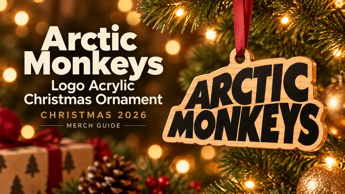 Arctic Monkeys Logo Acrylic Christmas Ornament product artwork with Christmas 2026 merch guide title