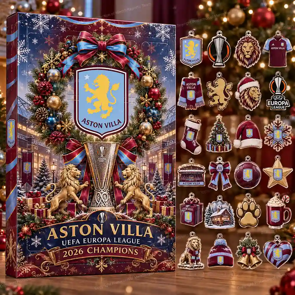 Aston Villa UEFA Europa League 2026 Champions Heritage Christmas 24 Ornaments Acrylic Advent Calendar Design B product mockup