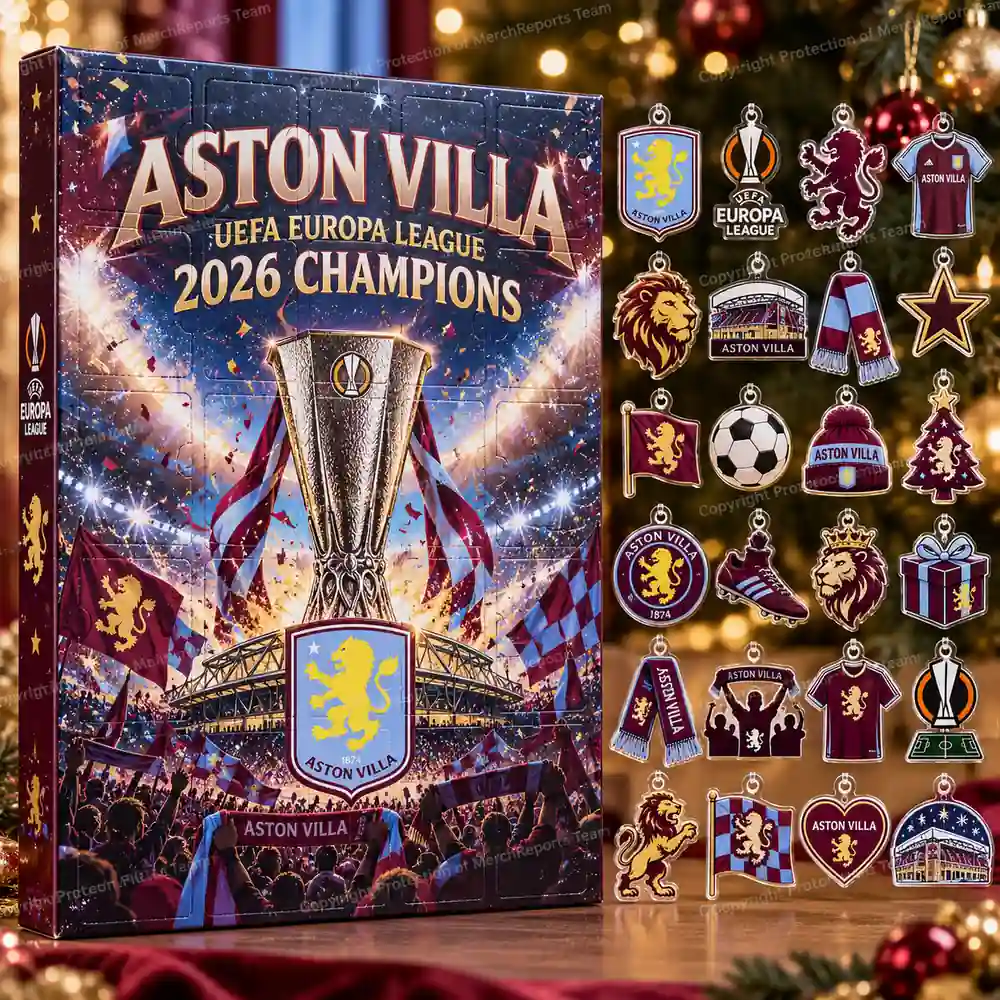 Aston Villa UEFA Europa League 2026 Champions Trophy Celebration Christmas 24 Ornaments Acrylic Advent Calendar Design A product mockup