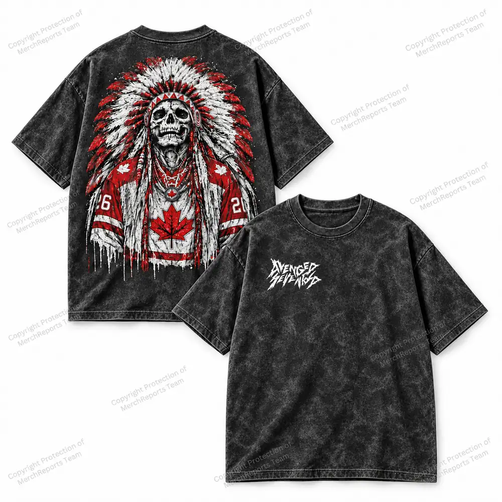 A7X maple-leaf skull — washed black tee