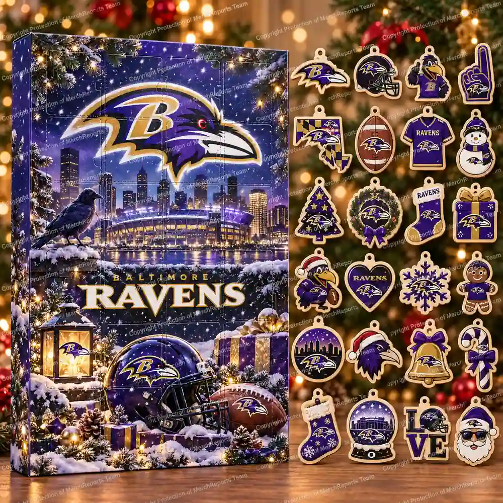 Baltimore Ravens NFL Christmas 24-ornament wooden Advent Calendar