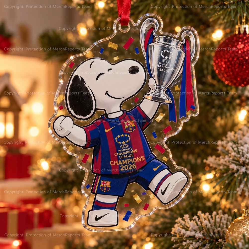 Barcelona UEFA Womens Champions League Champions Snoopy Trophy Christmas 2026 Custom Shape Acrylic Ornament