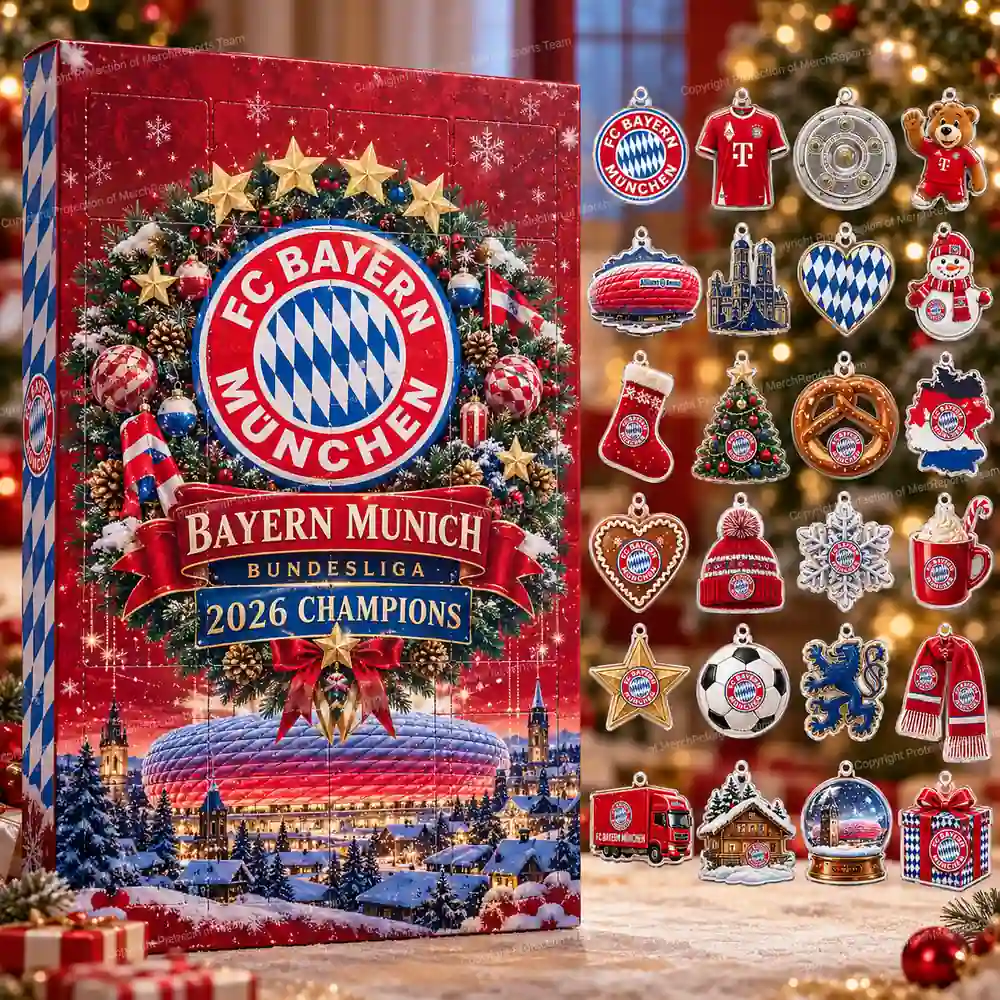 Bayern Munich Bundesliga 2026 Champions Heritage Christmas 24 Ornaments Acrylic Advent Calendar Design B product mockup