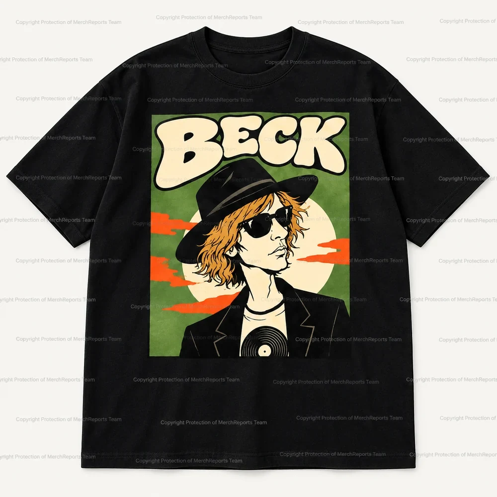 Beck Green Sunset Vinyl Portrait Black Tee product artwork