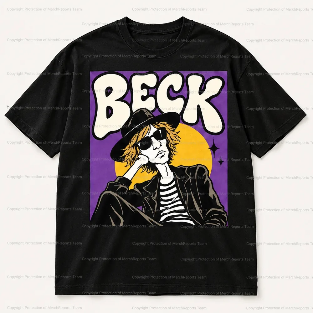 Beck Purple Seated Portrait Black Tee product artwork