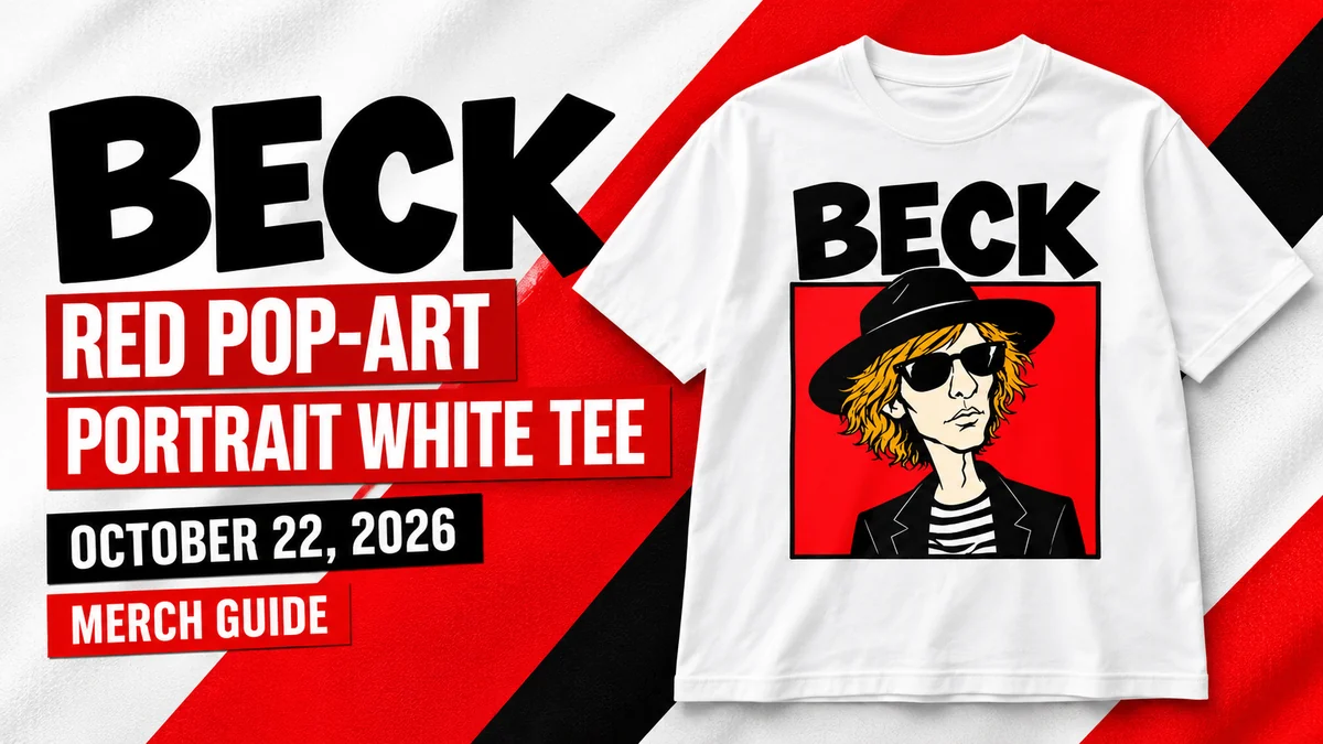 Beck Red Pop-Art Portrait White Tee artwork and dated merch guide title