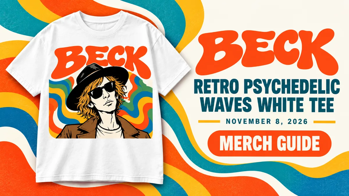 Beck Retro Psychedelic Waves White Tee artwork and dated merch guide title