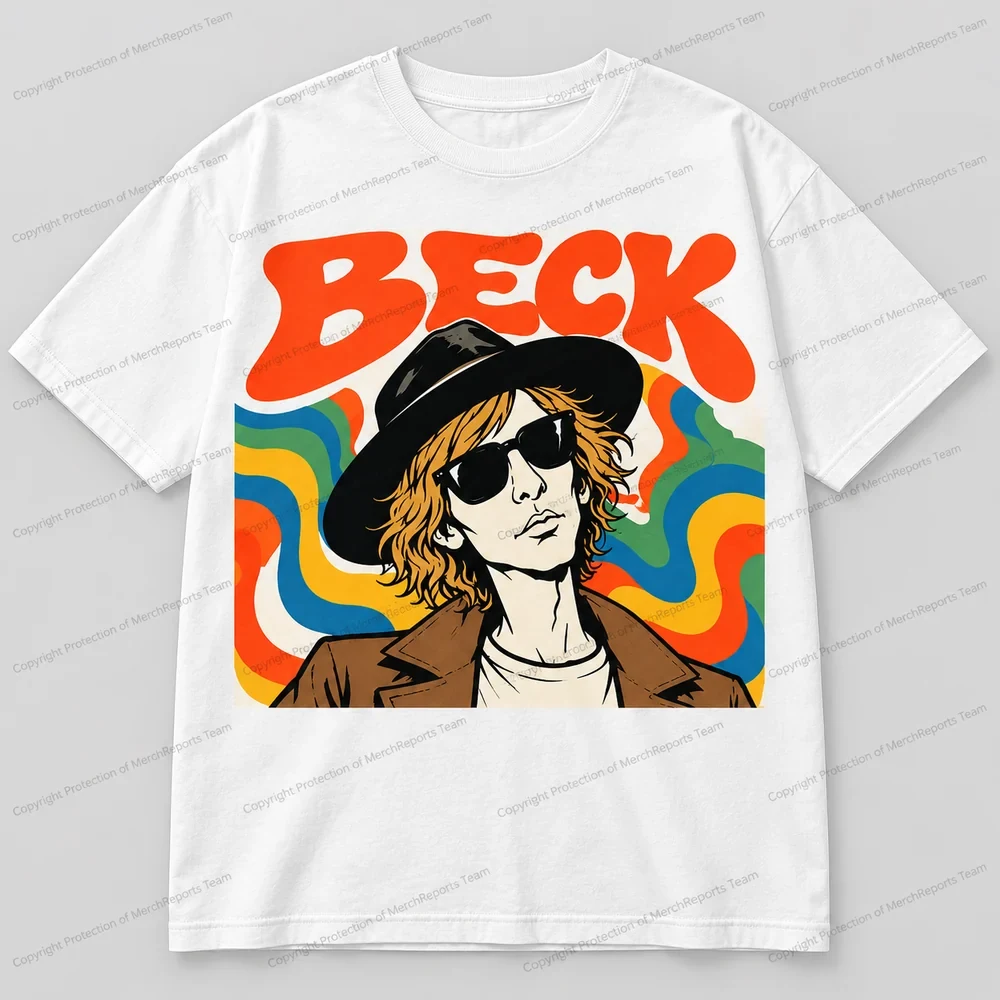 Beck Retro Psychedelic Waves White Tee product artwork