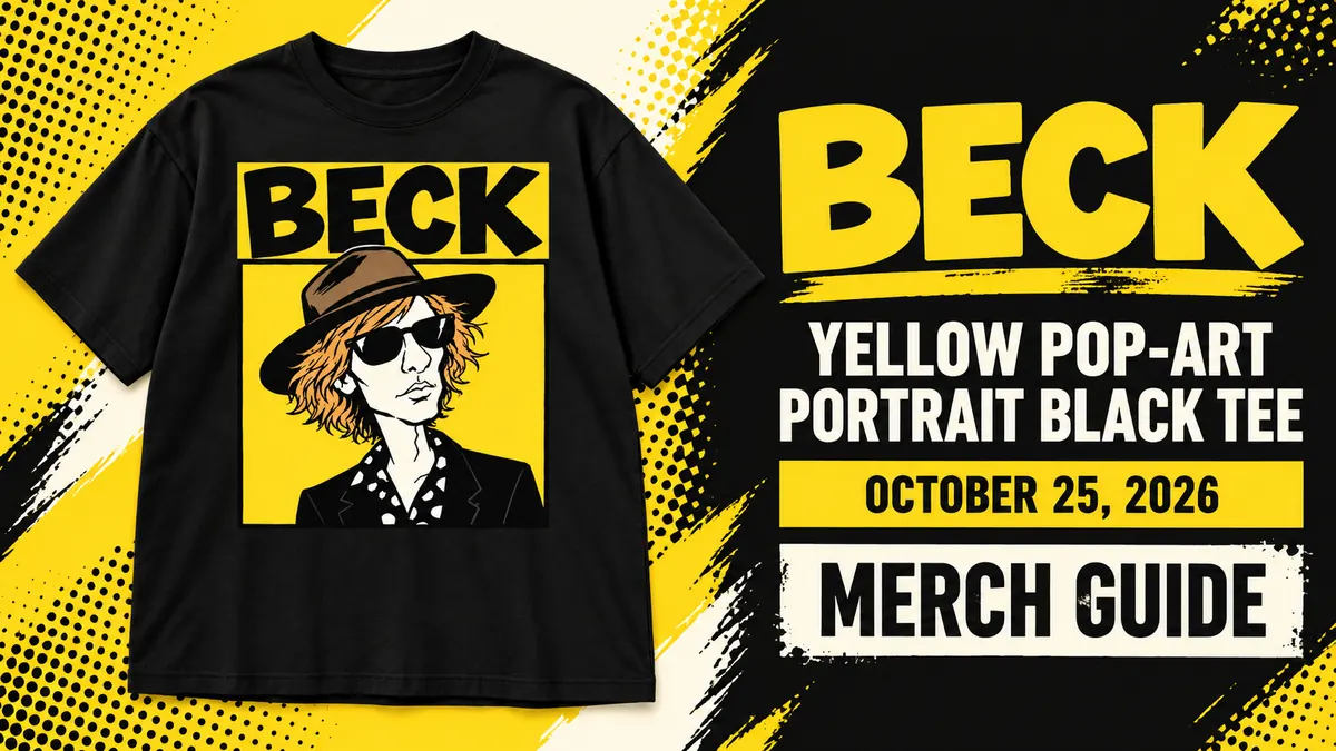 Beck Yellow Pop-Art Portrait Black Tee artwork and dated merch guide title