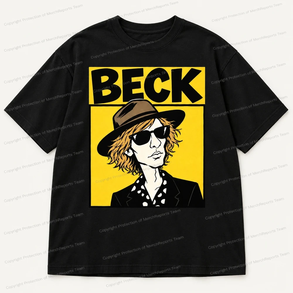 Beck Yellow Pop-Art Portrait Black Tee product artwork