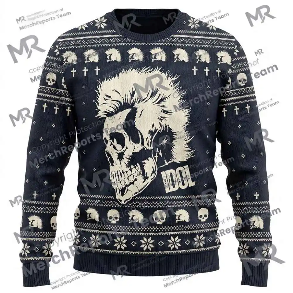 Punk Skull Christmas Sweater Billy Idol Christmas sweater