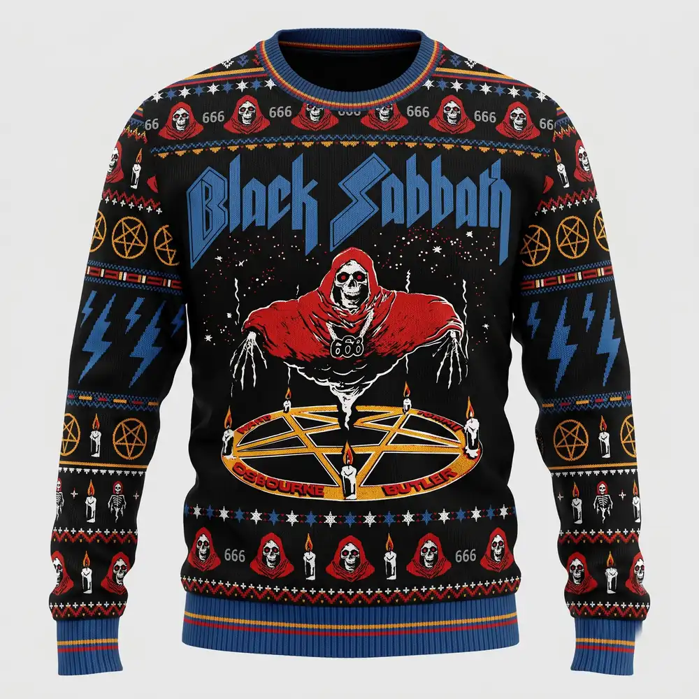 Hooded Skull & Candles Black Sabbath Christmas sweater