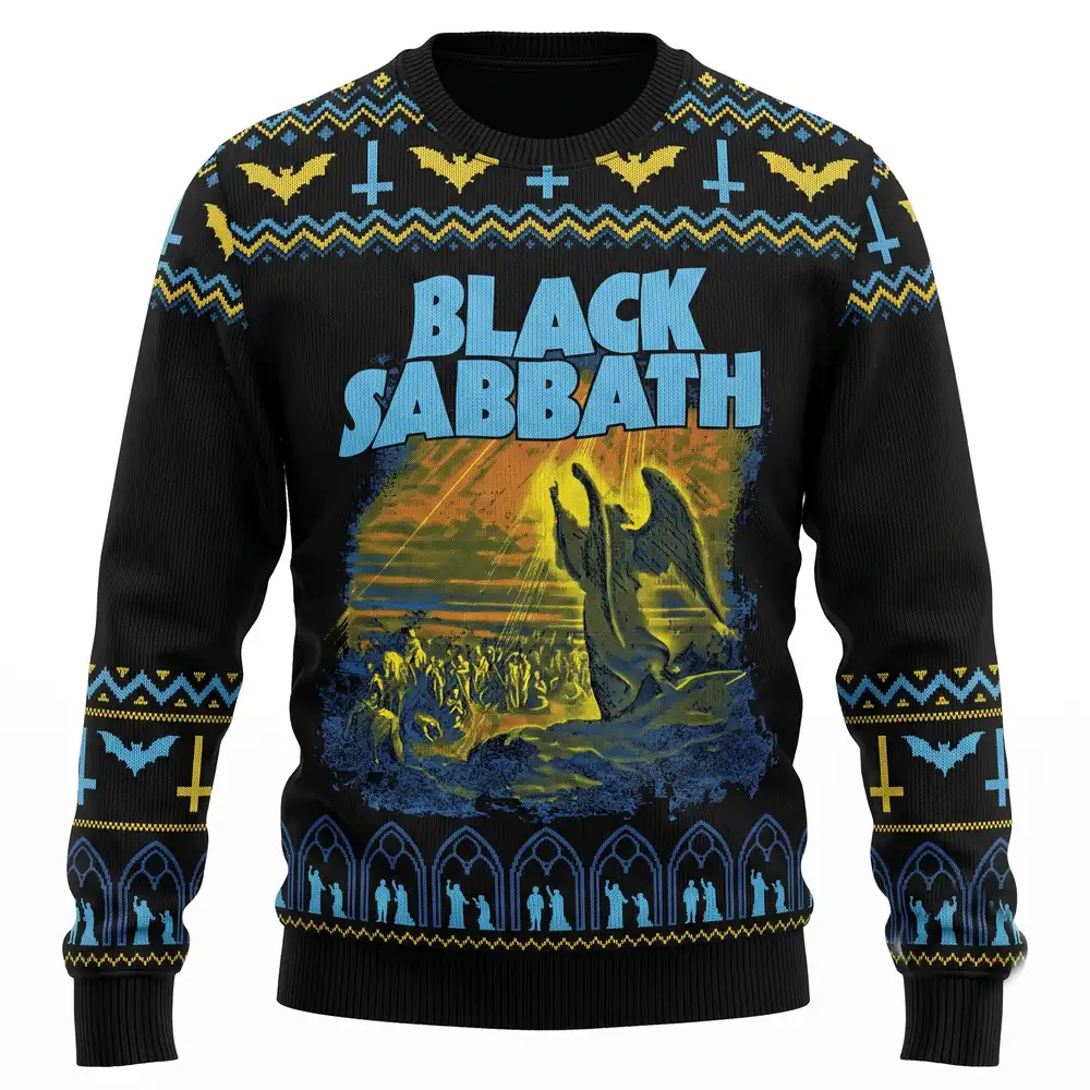 Gothic Graveyard — Blue & Gold Black Sabbath Christmas sweater