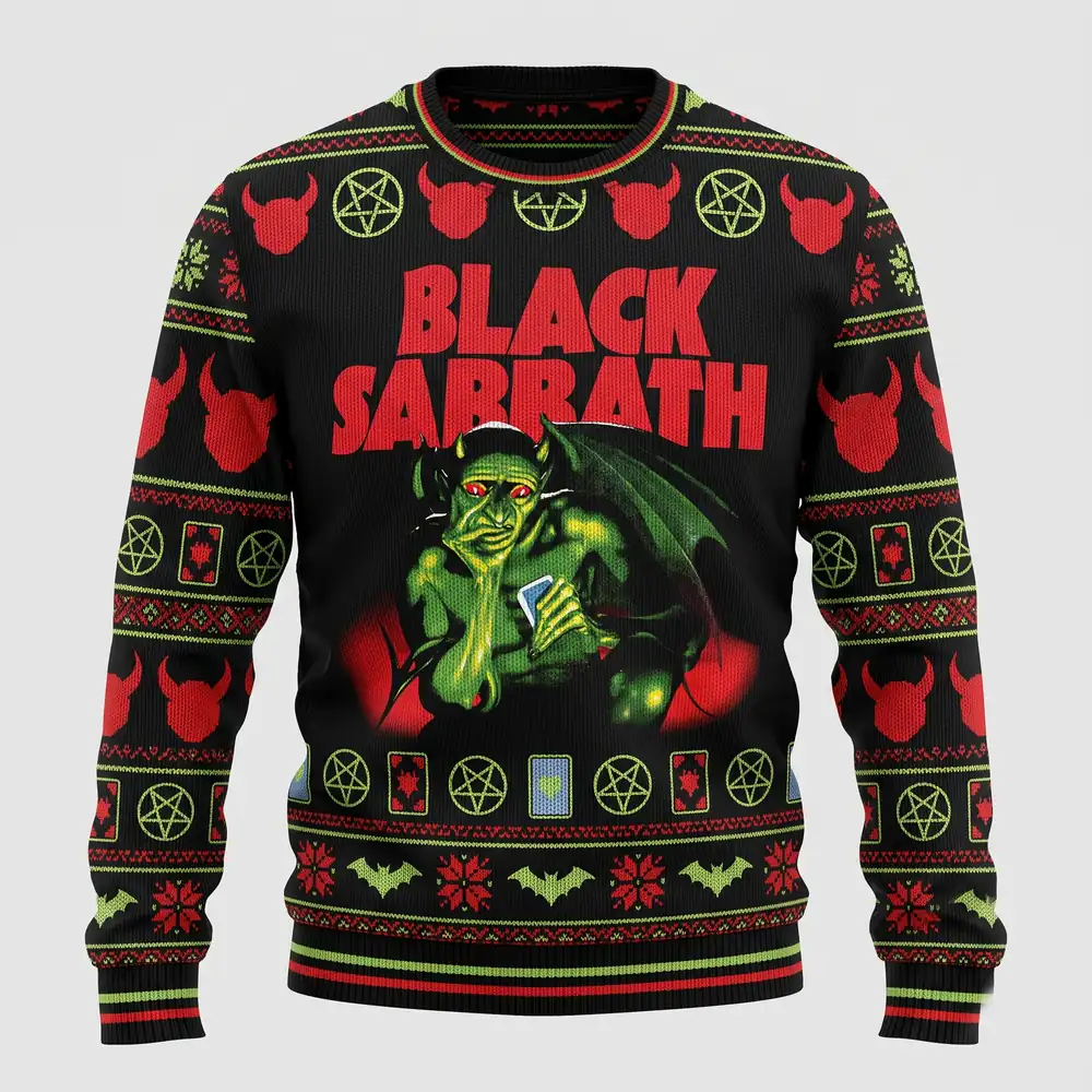 Green Gargoyle Black Sabbath Christmas sweater