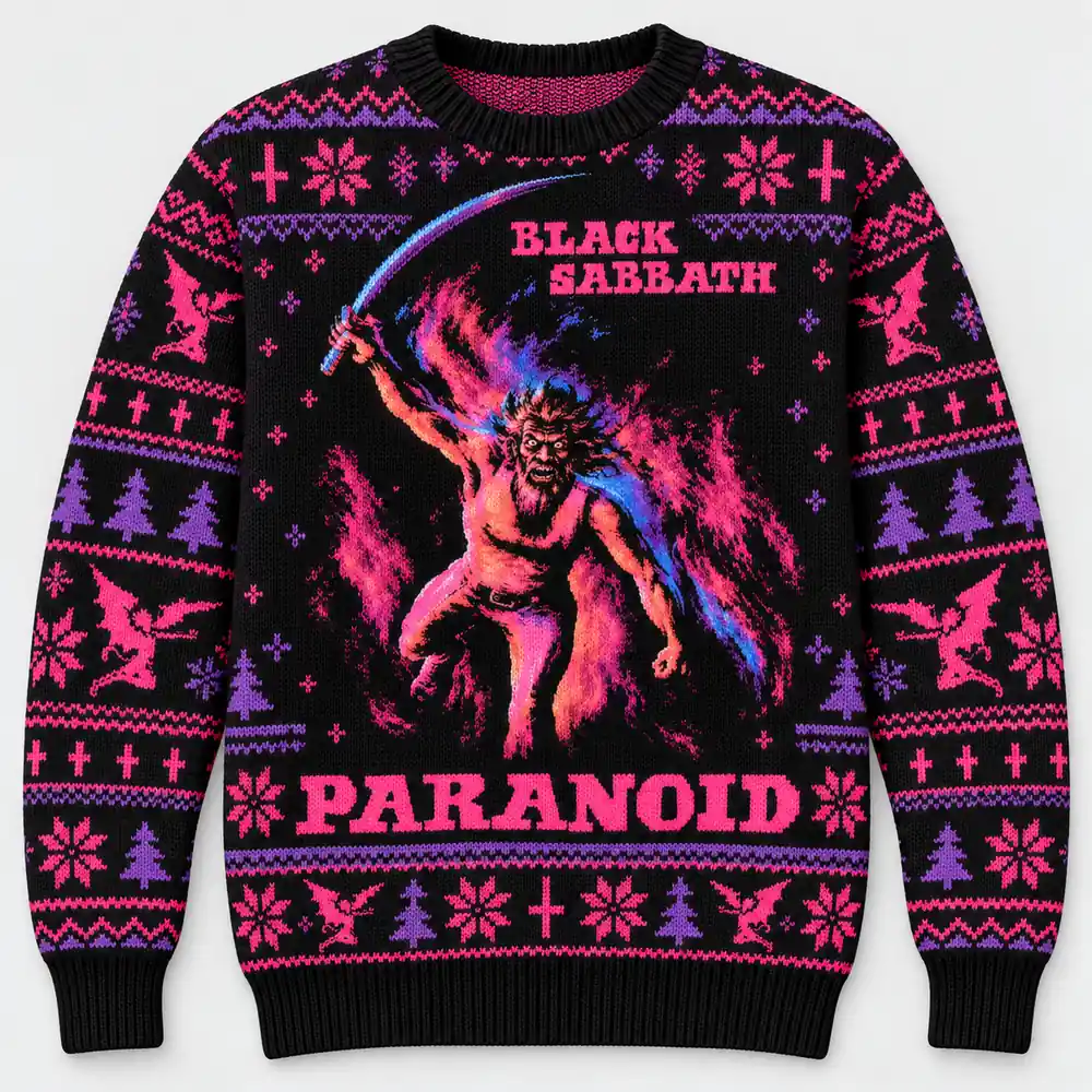 Paranoid — Pink & Purple Black Sabbath Christmas sweater
