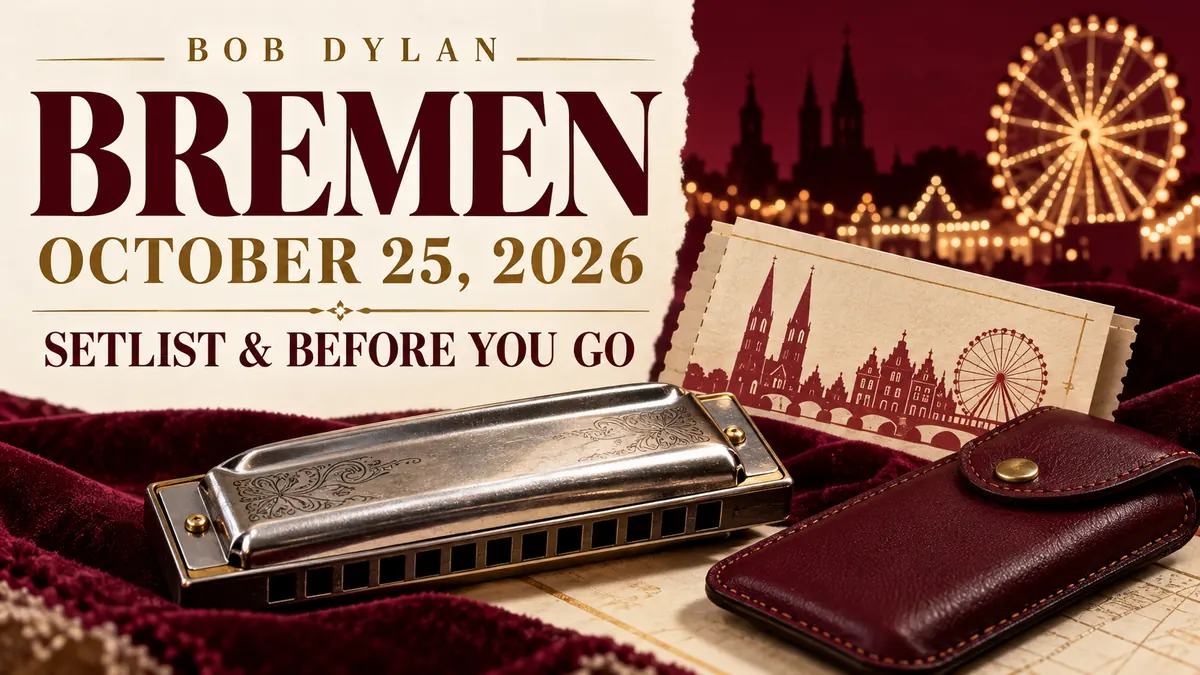 Illustrated Bremen concert guide with harmonica and Freimarkt lights, October 25, 2026