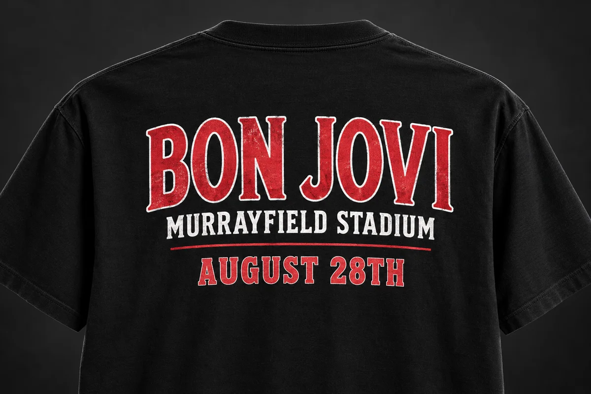 Bon Jovi Murrayfield Stadium August 28th back print on black tee.