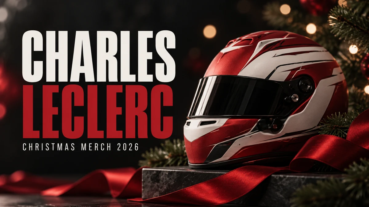 CHARLES LECLERC Christmas merch 2026 editorial cover with a conceptual racing helmet