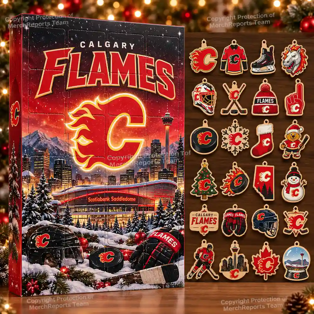 Calgary Flames NHL Christmas 24-ornament wooden Advent Calendar