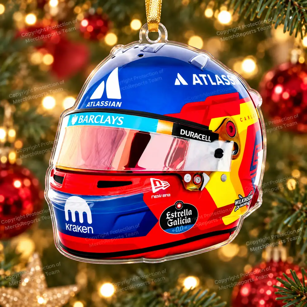 Carlos Sainz Williams F1 2026 Spanish Colors Helmet Acrylic Christmas Ornament Racing Fan Gift