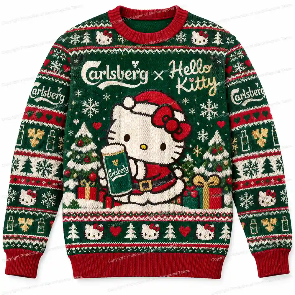 Carlsberg Hello Kitty Festive Logo Pattern Christmas Ugly Sweater Shirt