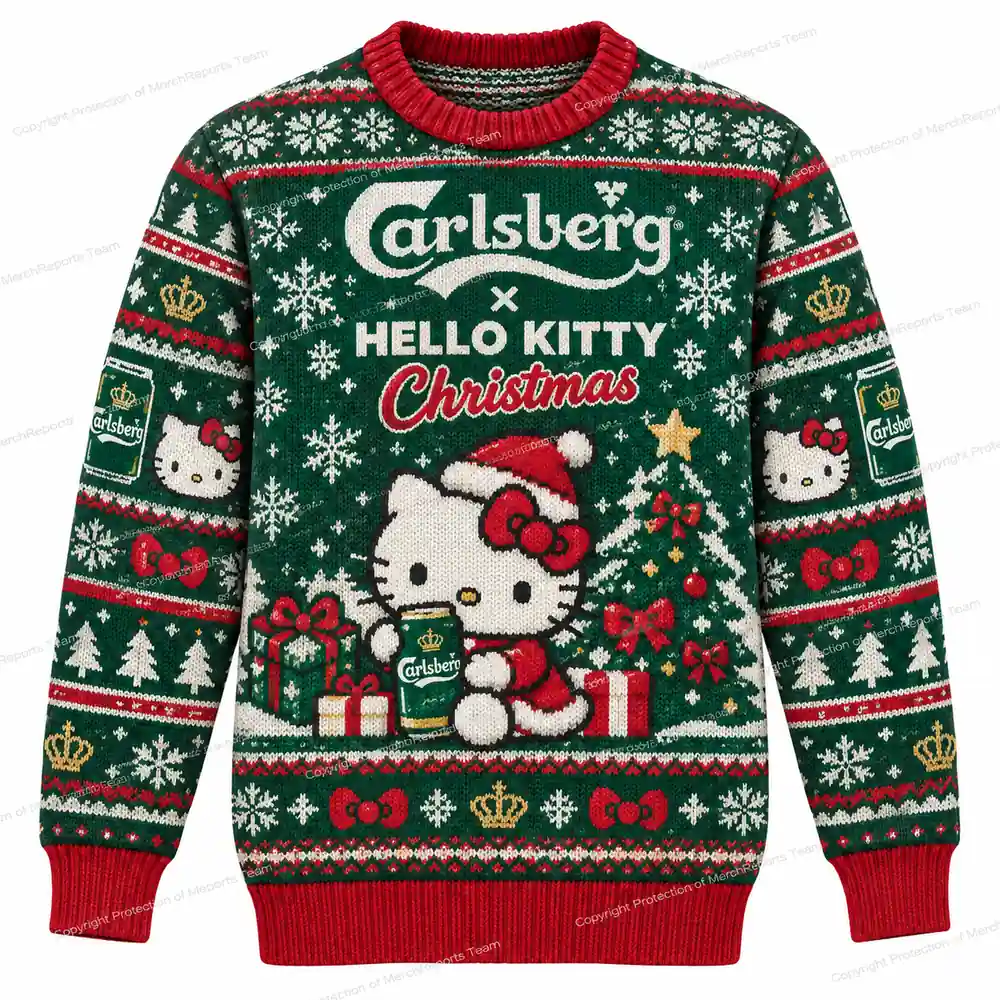 Carlsberg Hello Kitty Santa Hat Christmas Tree Fair Isle Ugly Sweater Shirt