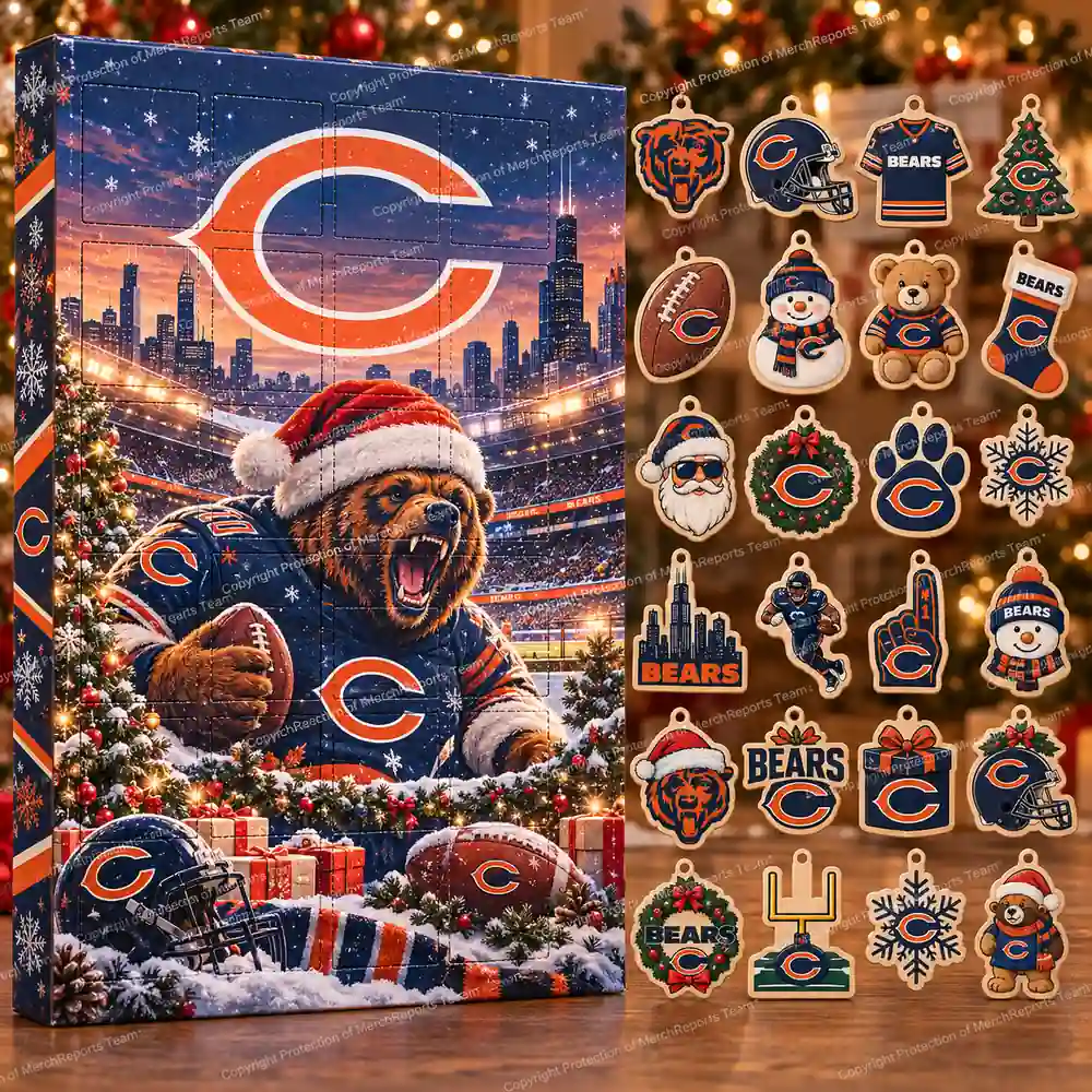 Chicago Bears NFL Christmas 24-ornament wooden Advent Calendar