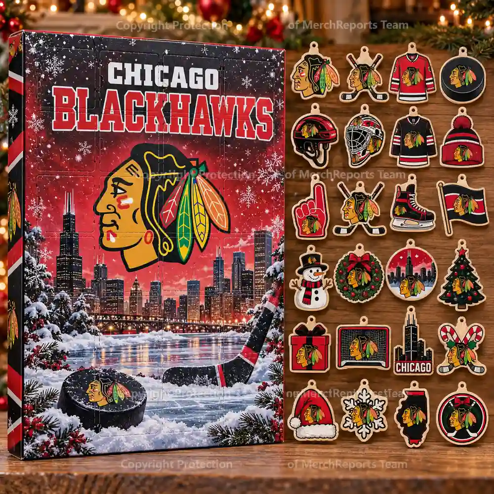 Chicago Blackhawks NHL Christmas 24-ornament wooden Advent Calendar