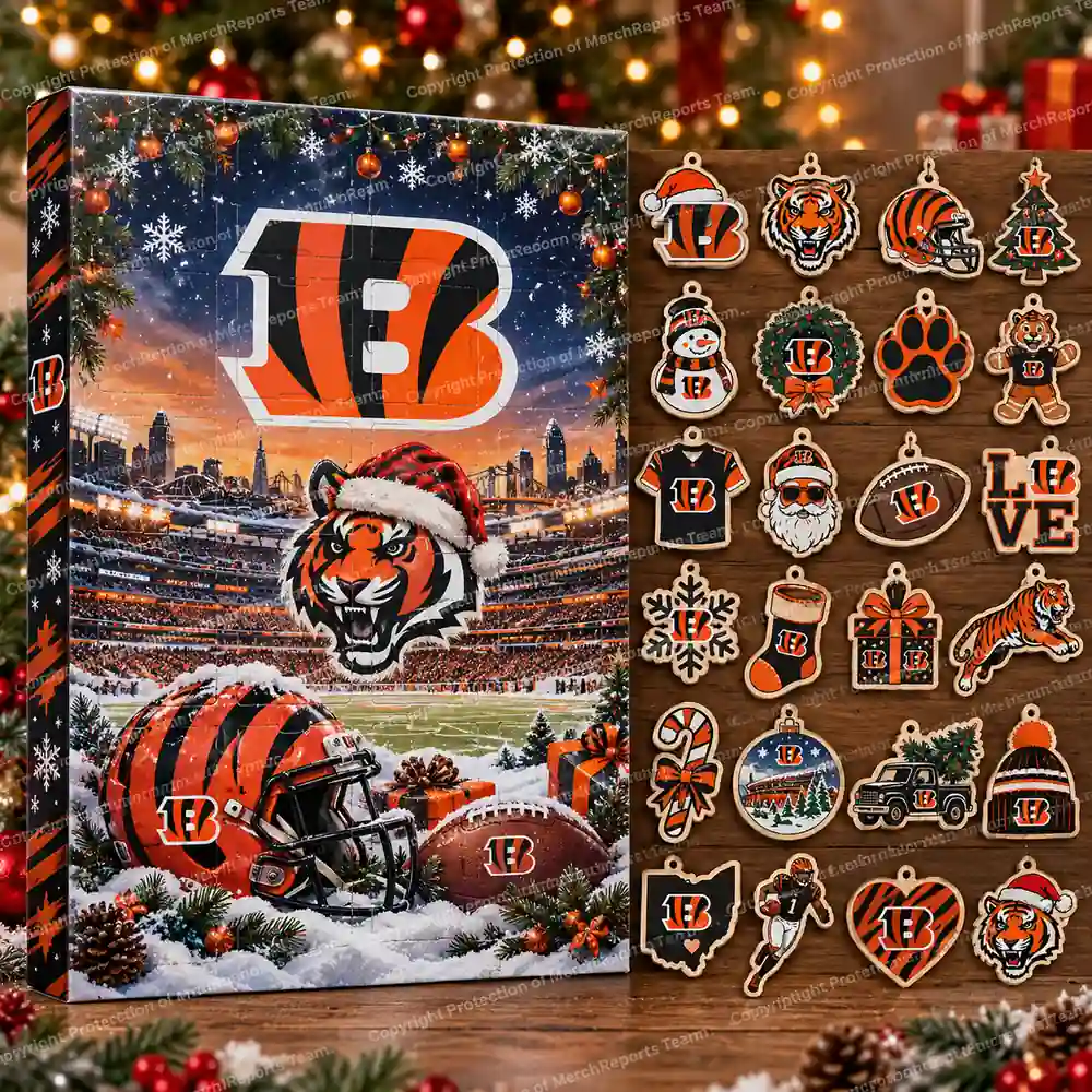 Cincinnati Bengals NFL Christmas 24-ornament wooden Advent Calendar