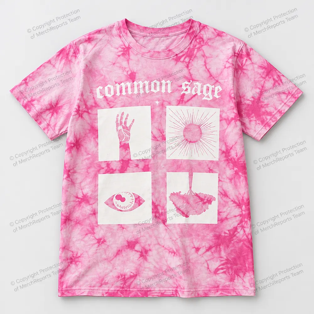 Four Panel Symbols — pink tie-dye tee — Common Sage product mockup
