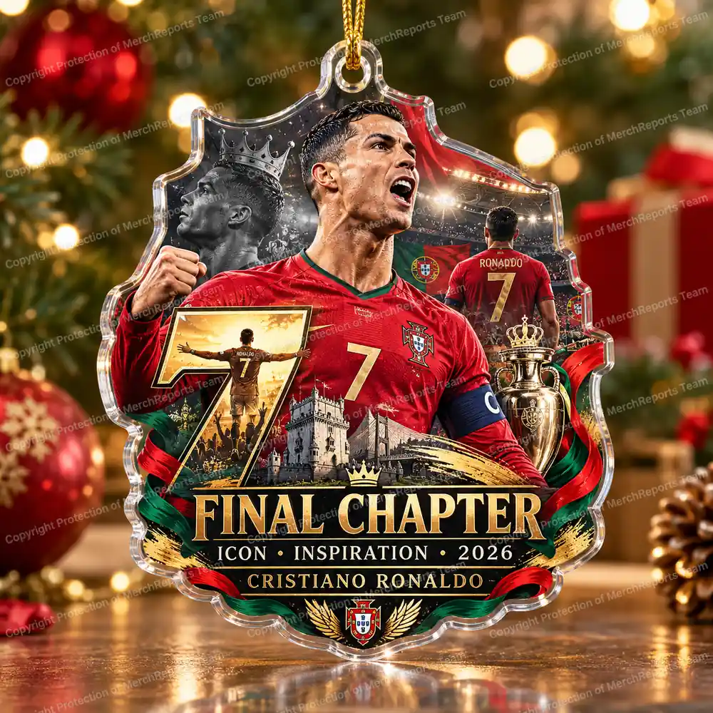 Cristiano Ronaldo Portugal 2026 Final Chapter Number 7 Tribute Christmas Custom Shape Acrylic Ornament product mockup