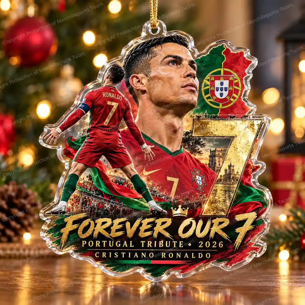 Cristiano Ronaldo Portugal 2026 Forever Our 7 Tribute Christmas Custom Shape Acrylic Ornament product mockup