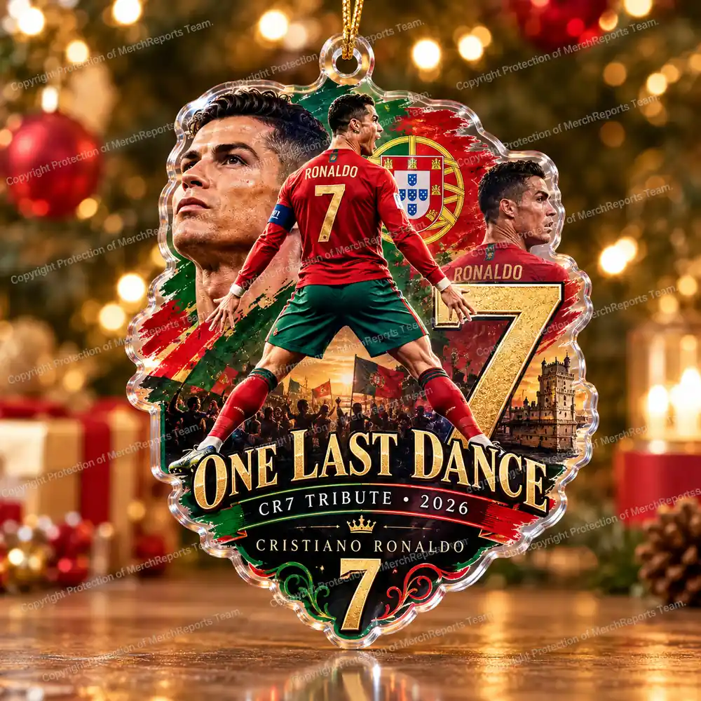 Cristiano Ronaldo Portugal 2026 One Last Dance CR7 Tribute Christmas Custom Shape Acrylic Ornament product mockup