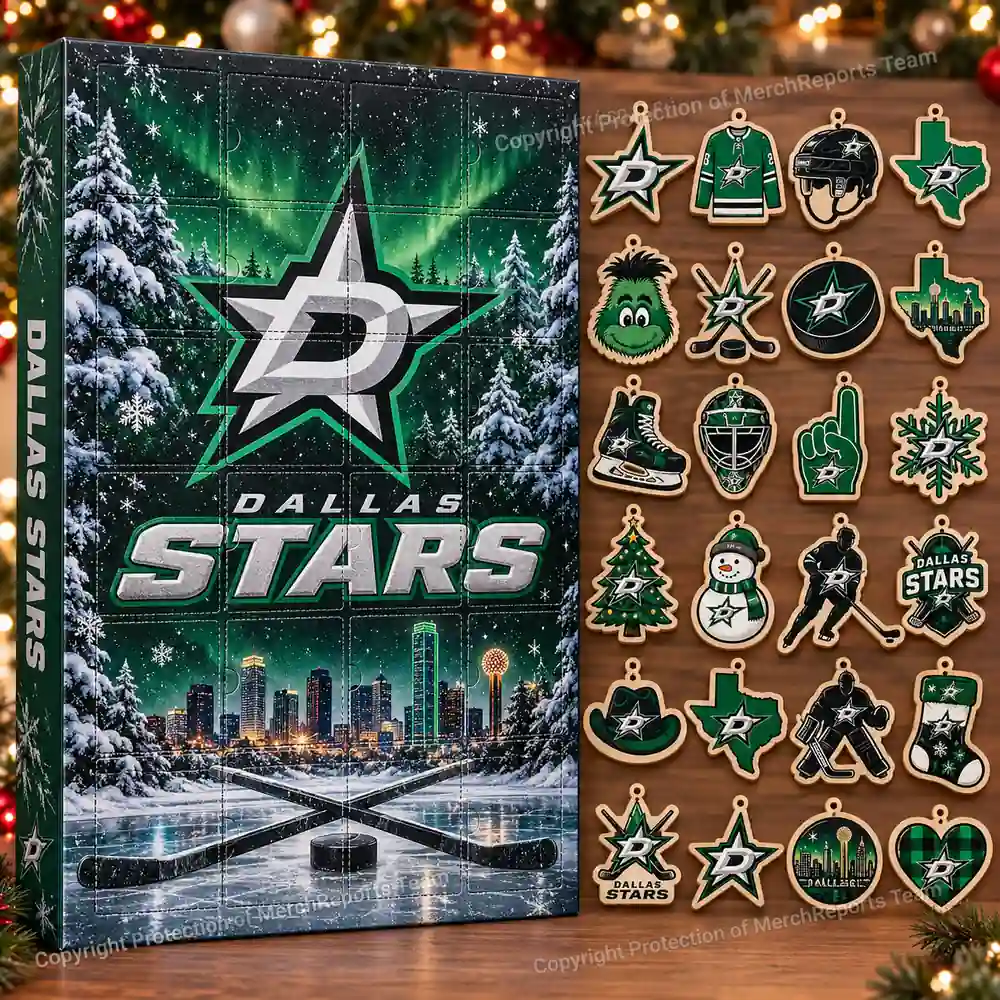 Dallas Stars NHL Christmas 24-ornament wooden Advent Calendar