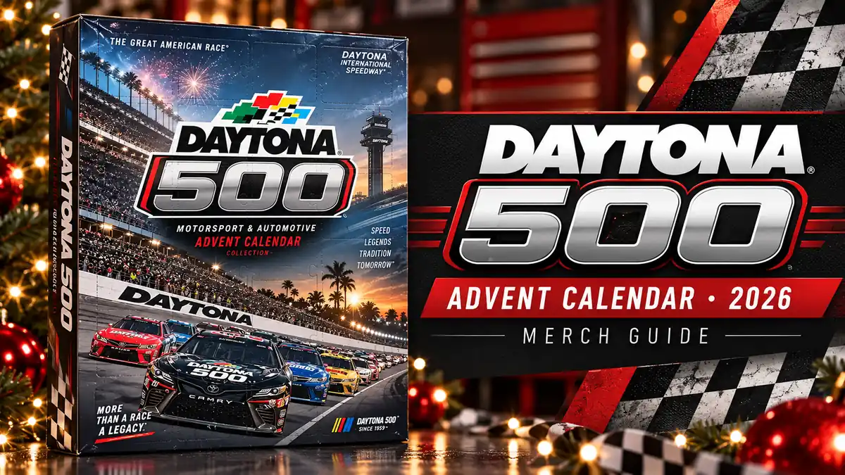 Daytona 500 Stock Car Advent Calendar artwork and 2026 merch guide title