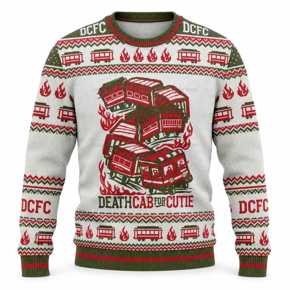 Death Cab for Cutie Burning Red Bus Ugly Christmas Sweater product artwork