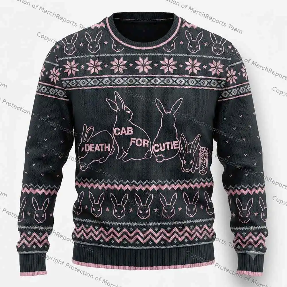 Death Cab for Cutie Pink Rabbits Ugly Christmas Sweater product artwork
